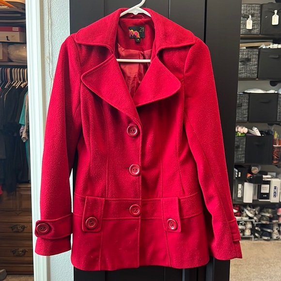 Forever 21 red peacoat- Medium - Picture 1 of 3